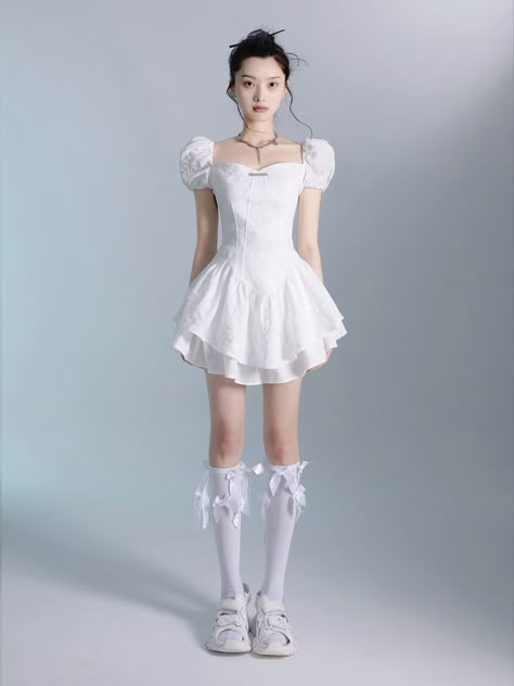 Fluffy Dress, Short French, French Dress, Puff Dress, Tea Break, 가을 패션, White Tea, Stage Outfits, Dress Short