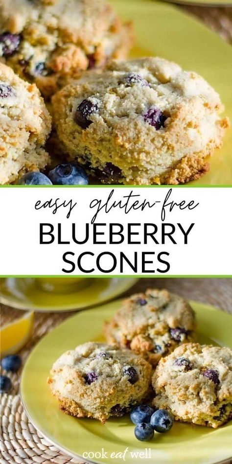 Lemon Blueberry Scones (Paleo, Gluten Free, Dairy Free) Gluten Free Blueberry Scones, Lemon Blueberry Scones, Blueberry Scones Recipe, Drop Scones, Gluten Free Scones, Lemon Scones, Homemade Scones, Gluten Free Recipes For Breakfast, Blueberry Scones