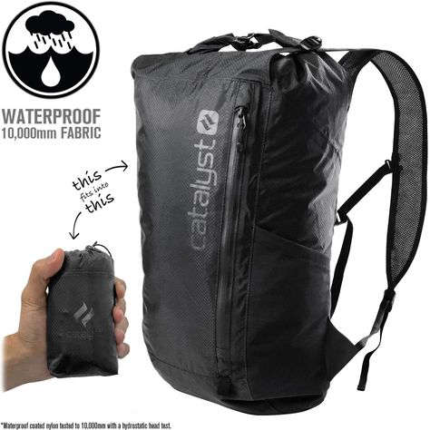 Catalyst Ultra Lightweight Weatherproof Waterproof Backpack Foldable 10 000mm Ultra Resistant Fabric, Tactical Military Gear for Exotic Places, Hiking, Dry Bag Black Backpack Daypack Packable ** See this great product. (This is an affiliate link) College Laptop Bag, 20l Backpack, Foldable Backpack, Packable Backpack, Light Backpack, Lightweight Backpack, Exotic Places, Women Leather Backpack, Military Gear