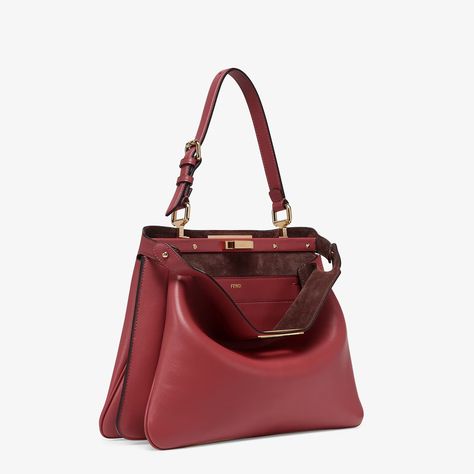 Peekaboo Soft Medium Red Leather Bag, Fendi Peekaboo, Soft Bag, Fendi Logo, Peek A Boo, Winter 2024, Fendi Bags, Leather Cover, Logo Print