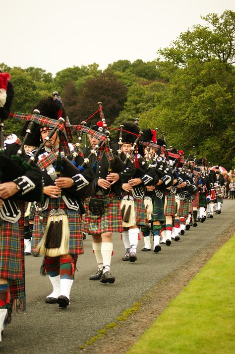 This is the pipe band at Floors Castle's massed piped bands day. Scottish Traditions, Scottish Sayings, Scottish Pipe Band, Scottish Cottage, Clan Buchanan, Scottish Bands, Scottish Bagpipes, Fraser Clan, Scottish Dress