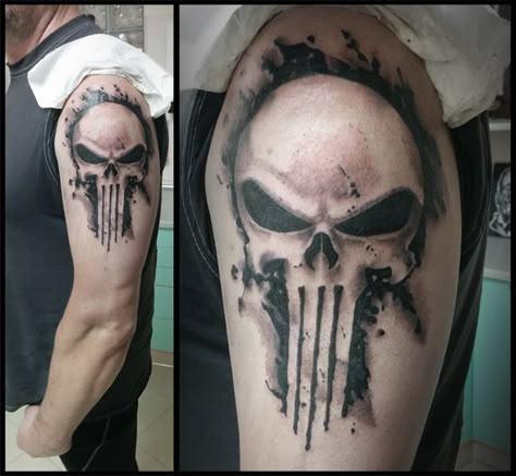 The Punisher Tattoo Design, Punisher Tattoo Design, The Punisher Tattoo, Punisher Skull Tattoo, Punisher Tattoo, Punisher Artwork, Where Tattoo, Heaven Tattoos, Patriotic Tattoos