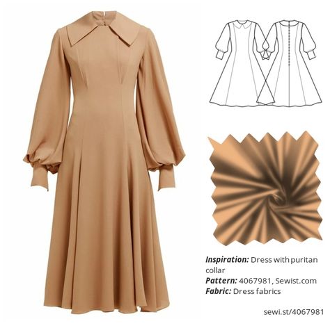 Collar Dress Pattern, Clothing Sewing Patterns, 1900s Dress, Puritan Collar, Dresses Pattern, Traditional Attires, Fashion Sketches Dresses, Collared Dress, Sketches Dresses