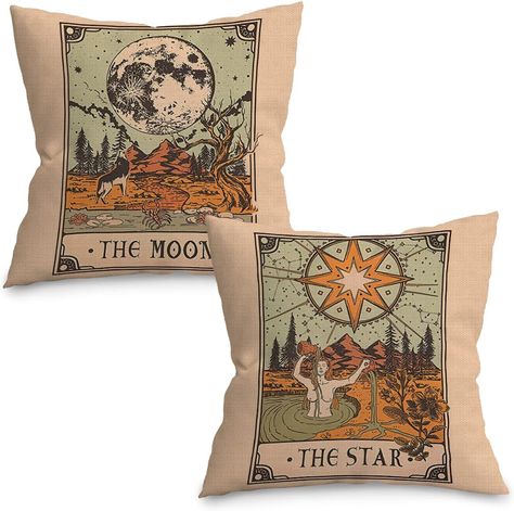 UINHMOP 18''×18''Set of 2 Tarot The Moon The Star Throw Pillow Cover,Tarot Card Decor Decorations for Home Bedroom Living Room Girls Room,Gifts for Tarot Astrology Lovers Women Girls Daughter Sister Tarot The Sun, Tarot Gifts, Witchy Home Decor, Tarot Astrology, Throw Pillow Inserts, Decorative Throw Pillow Covers, Throw Pillow Sets, Throw Pillow Cases, Beautiful Pillows