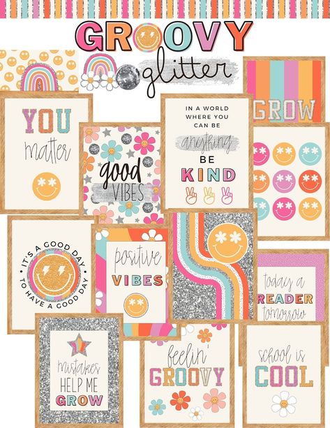 Groovy Glitter Classroom Posters - Etsy South Africa Groovy Glitter Classroom, Posters Motivational, Positive Quote Poster, Classe D'art, Teacher Posters, Unique Quotes, Becoming A Teacher, Retro Theme, Class Decoration