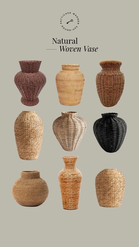 Rattan Vase Decor, Wicker Vase, Vase Inspiration, Rattan Vase, Raffia Crafts, Do It Yourself Decoration, Terracotta Vases, Cream Living Room, Warm Whites