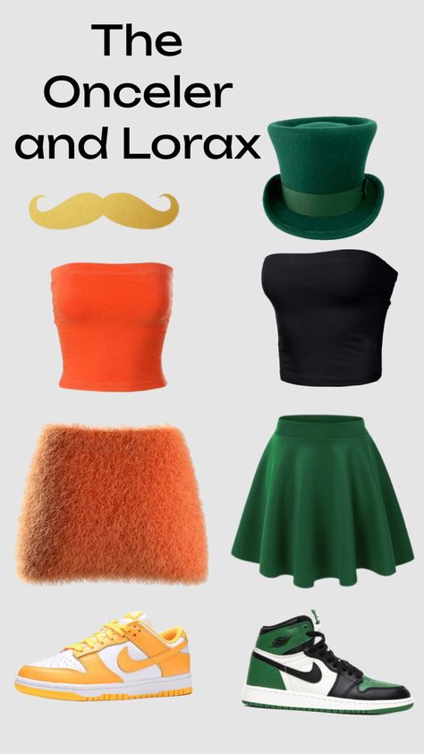 #halloweeninspo #lorax Lorax Costume, Fun Halloween Outfits, World Book Day Ideas, Twin Halloween, Pretty Costume, Matching Halloween Costumes, Best Friend Halloween Costumes, Trio Halloween Costumes, Duo Halloween Costumes