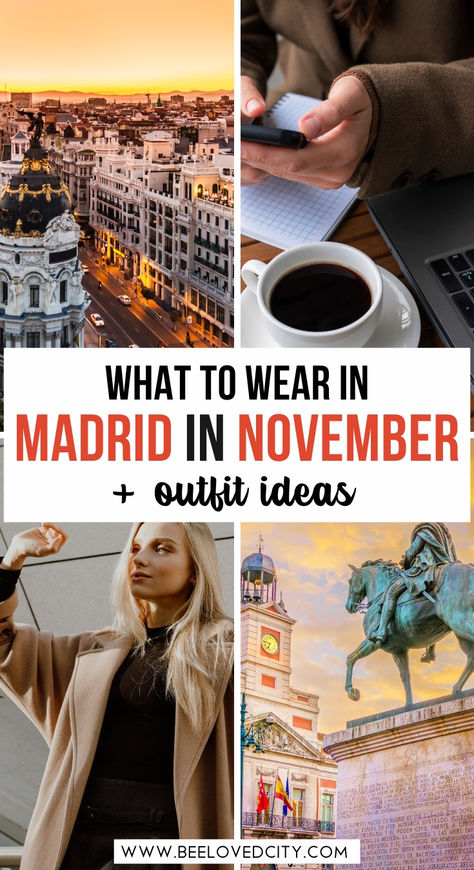 Wondering what to wear in Madrid in November? Think stylish layers, warm sweaters, and a great coat for those cooler fall days. Madrid fall fashion blends comfort and elegance, making it easy to create chic outfits. From planning for summer in Madrid to packing for Portugal in November or Spain in September, you'll be ready for any season! #MadridStyle #FallOutfits #TravelFashionTips Outfits For Madrid, Madrid In November, Fall In Spain, Spain In The Fall, Spain Packing List, Spain Outfit Ideas, Fall Packing List, Spain Travel Outfits, Madrid Aesthetic