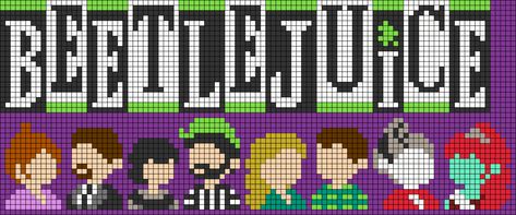 Perler Bead Beetlejuice, Broadway Perler Beads, Beetlejuice Alpha Pattern, Beetlejuice Perler Bead Patterns, Beetlejuice Pixel Art, Beetlejuice Blanket, Beetlejuice Perler, Beetlejuice Cross Stitch, Beetlejuice Musical