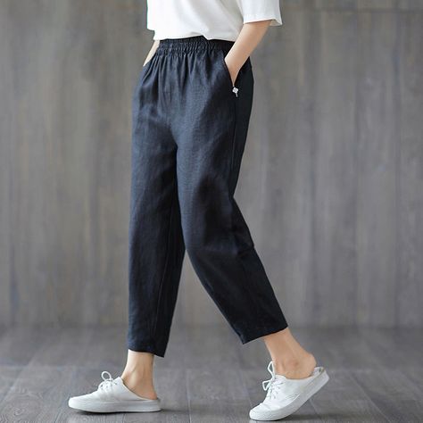 Spring and Autumn New Cropped Trousers Women Casual Pants Cotton Linen Pants Women, Trousers Women Casual, Long Pants Casual, Carrot Pants, Women Casual Pants, Harem Pants Women, Cotton Linen Pants, Linen Casual, Linen Pants Women