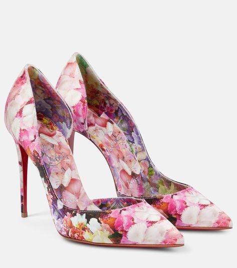 Iriza 100 floral crêpe satin pumps in multicoloured - Christian Louboutin | Mytheresa Christian Louboutin Iriza, Louboutin Online, Floral Pumps, Red Louboutin, Satin Pumps, Evening Shoes, Luxury Brands, Louboutin Pumps, Dress And Heels