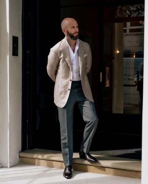 Not Your Average Gentleman Permanent Style, Bespoke Jacket, Mens Wedding Attire, Mens Business Casual Outfits, Wedding Outfit Men, Textured Jacket, Green Blazer, Grey Trousers, Suits And Jackets