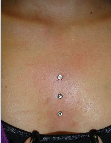 Triple sternum dermal anchor piercing :) 3 Dermal Piercing Chest, Chest Dermal Piercing Center, Body Dermals, Sternum Piercing Dermal, Chest Dermal Piercing, Piercing Chest, Dermal Piercing Chest, Chest Dermal, Dermal Anchor Piercing