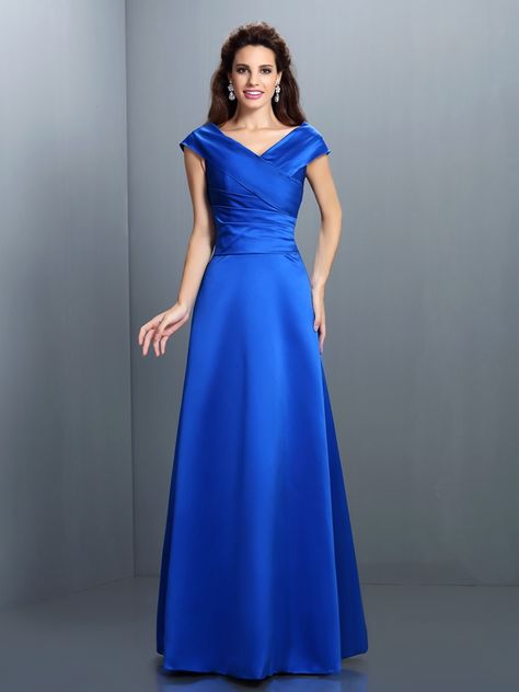 2019 Long Evening Dresses A-Line V-neck Satin Royal Blue Long Satin Dresses, Satin Formal Dress, A Line Evening Dress, Satin Dress Long, Affordable Prom Dresses, Jumpsuit Elegant, Popular Dresses, Royal Blue Dresses, Quince Dresses