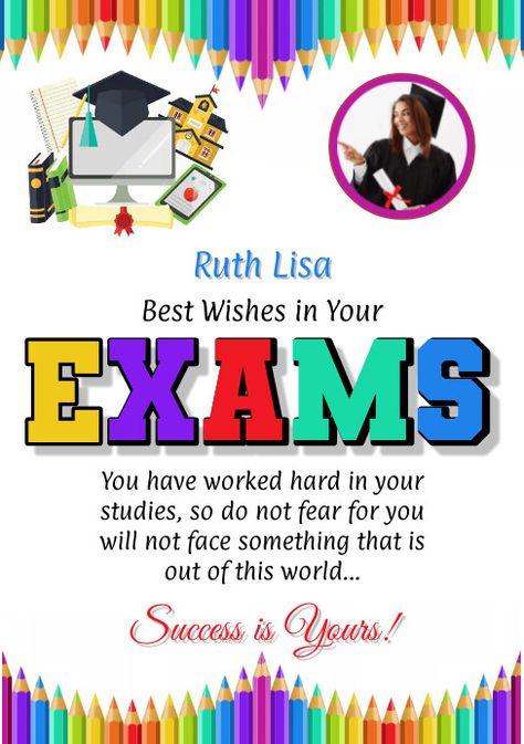 Exam success card, all the best in your exams wishes message for a candiate who is doing examinations. Success Cards For Exams, Success Cards For Exams Design, All The Best, Examination Wishes, Exam Success Wishes, Exam Messages, Best Wishes For Success, Exam Wishes Good Luck, Best Wishes For Exam