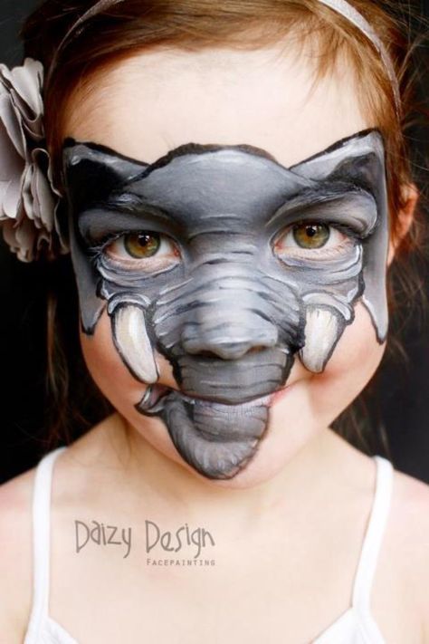 Elephant face paint - Daizy designs Childrens Makeup, Animal Face Paintings, Elephant Face, Face Painting Easy, Kids Face Paint, Face Painting Designs, Stage Makeup, Costume Makeup, Animal Faces