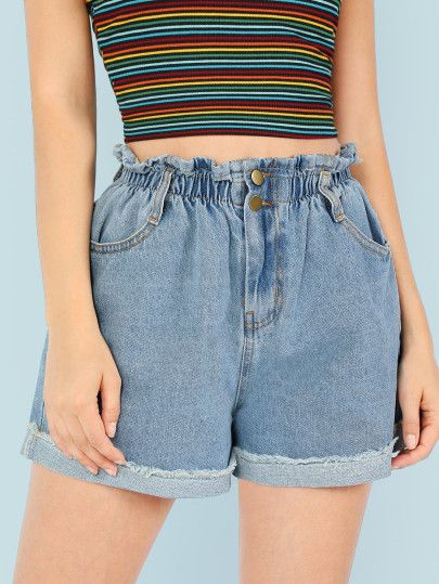 Bag Shorts Outfit, Paper Bag Shorts Outfit, Outfit Denim, Paper Bag Shorts, Balloon Pants, Style Goals, Denim Shorts Women, Summer Clothes, Denim Outfit