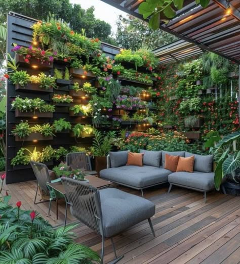 Outdoor Plant Wall Ideas, Outdoor Deck Ideas, Sheds Ideas Backyard, Vertical Garden Plants, Inspiring Lifestyle, Garden Wall Designs, Backyard Swings, Backyard Water Feature, Backyard Privacy