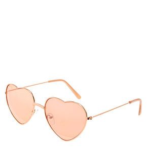 Heart Sunglasses - Rose Gold | Claire's US Rose Sunglasses, Rose Gold Eye Makeup, Make Up Gold, Round Lens Sunglasses, Clear Glasses Frames, Fake Glasses, Metal Frame Glasses, Heart Glasses, Heart Shaped Frame