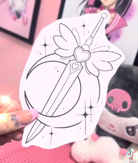 Simple Kawaii Tattoo, Anime Tattoos Girly, Pink And Purple Tattoo, Kawaii Tattoo Ideas, Sailor Moon Tattoo, Beginner Tattoos, Kawaii Tattoo, Spooky Tattoos, Cute Little Tattoos