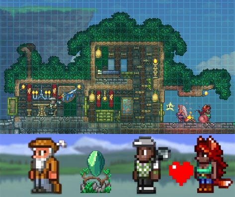 The merchant must be alone and the zoologist and golfer in the same house, but in another room, like the image. I only used wood and stone, and diferent types of stone, but with the Leaf Wand and Living Wood Wand, where i found in the living tree / giant tree. Terraria Living Wood House, Terraria Golfer House, Terraria Zoologist House, Terraria Forest House Ideas, Terraria Zoologist, Zoologist Terraria, Terraria Base, Terraria Houses, Block Games