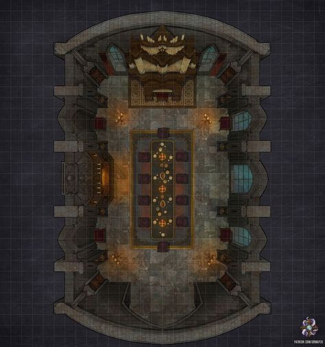 Great for roll20! Visit https://patreon.com/dicegrimorium for more. #dnd #map #dungeonsanddragons #battlemap #fantasy #dungeon #castle #ravenloft #dinner #dining #hall #organ #5e #5eart #5emap #environment #adventure #magic #outdoors #wilderness #plains #forgottenrealms #roll20 #fantasygrounds #gameart #art #tabletop #rpg #pathfinder #heroclix #encounter #grid #miniatures #cartography Castle Dining Hall, Battle Map, Fantasy Town, Gothic Castle, Tabletop Rpg Maps, Dinner Room, Rpg Map, Dungeon Maps, D D Maps