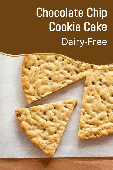 Dairy-Free Chocolate Chip Cookie Cake Recipe Cookie Cake Dairy Free, Vegan Cookie Cake Recipe, Dairy Free Cookie Cake, Great American Cookie Company, Going Dairy Free, Chocolate Chip Cookie Cake Recipe, Dairy Free Sweets, Great American Cookie, Dairy Free Dinners