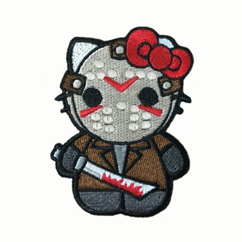 Hello Kitty Jason Mask, Punk Hello Kitty Wallpaper, Hello Kitty Jason, Hello Kitty Freddy Kruger, Jason Drawing Friday The 13th, Jason Pfp, Hello Kitty Scary, Scream Hello Kitty, Ghostface Hello Kitty