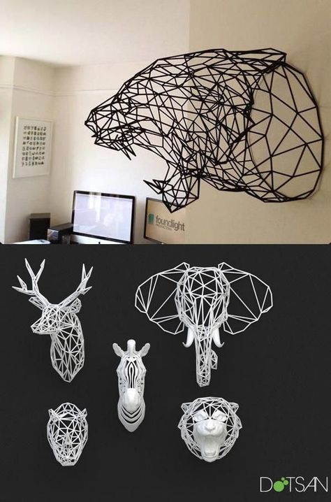 3D-Printed Animal Heads: Wireframe Wildlife #3dprintingdiy Stylo Art, 3d Tiskárna, 3d Printer Pen, Useful 3d Prints, 3d Pen Art, Drukarka 3d, 3d Printing Art, 3d Printer Designs, 3d Printing Diy