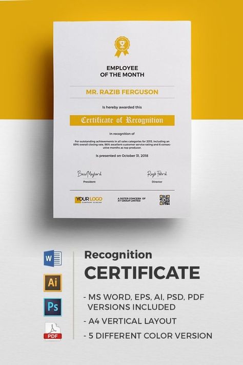 Recognition Design Certificate Template A4 Certificate Design, Certificate Of Recognition Design, Creative Certificate Design Ideas, Certificate Of Appreciation Design, Certificate Design Inspiration, Appreciation Design, Certificate Designs, University Certificate, Diploma Design