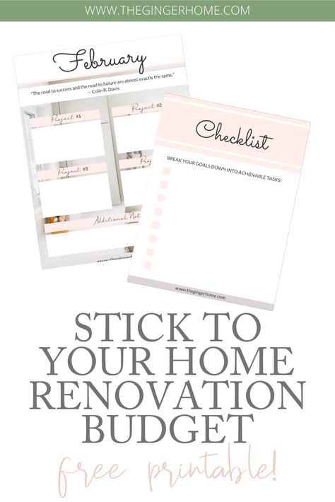 How to plan for and stick  to your home renovation budget / home renovation planner free printable / free home renovation planner and printable / home project checklist / The ultimate home project planner / remodelling planner worksheets /  free printable for your home remodelling binder Home Renovation Checklist Free Printable, Home Renovation Binder, Remodel Budget Worksheet, Home Renovation Checklist, Home Project Planner, Home Renovation Budget, Budgeting Worksheets Free, Home Renovation Planner, Project Checklist