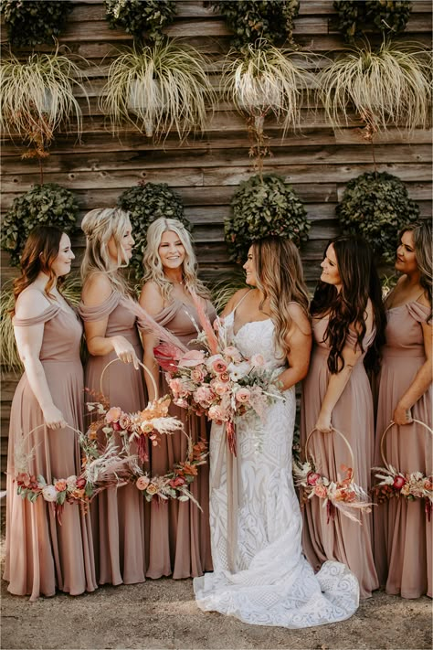 Coachella Wedding, Bridesmaid Wreath, Bridesmaid Bouquet Alternatives, Boho Bridesmaids, Bouquets Bridesmaids, Boho Coachella, Bride And Her Bridesmaids, Bridesmaids Dress Inspiration, Boho Wedding Bouquet