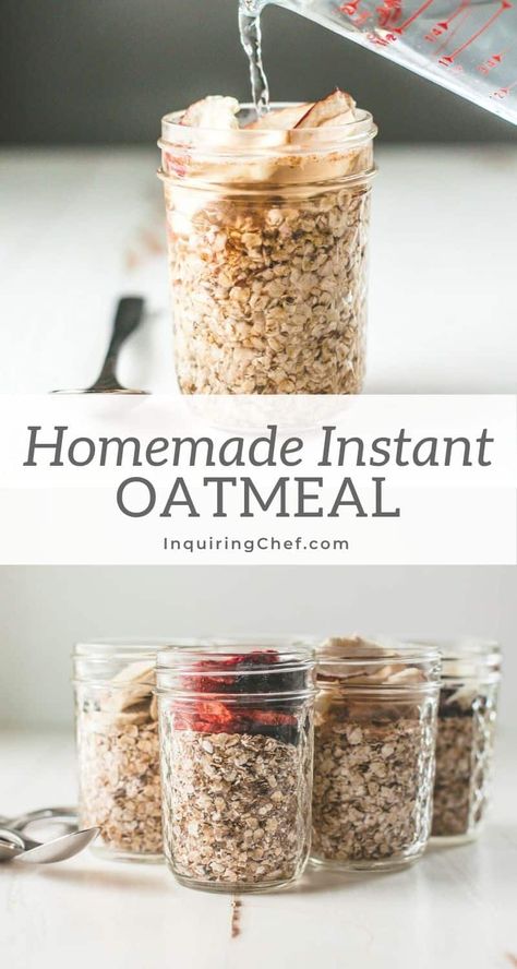 Homemade Instant Oatmeal. Customize with your favorite mix-ins. Homemade Instant Oatmeal, Backpacking Food Ideas, Easy Oatmeal Recipes, Whole Wheat Pancakes, Toasted Oats, Homemade Oatmeal, Oatmeal Packets, Key Ideas, Instant Oatmeal