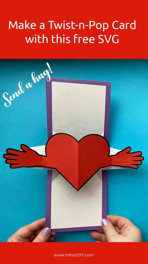 Twist n Pop Hug Card » Minor DIY Pop Up Valentine Cards, Heart Pop Up Card, Hug Card, Tarjetas Pop Up, Pop Up Card Templates, Art And Craft Ideas, Crafts Cards, Card Files, Up Book