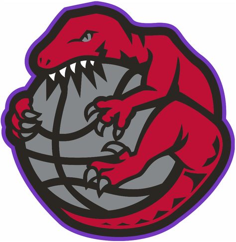 Toronto Raptors Alternate Logo (1995/96-1997/98) - A Raptor wrapped around and chewing a basketball Toronto Raptors Logo, Raptors Logo, Logo Hair, Logo Basketball, Basketball History, Nba Art, Sports Team Logos, Nba Wallpapers, Nba Logo