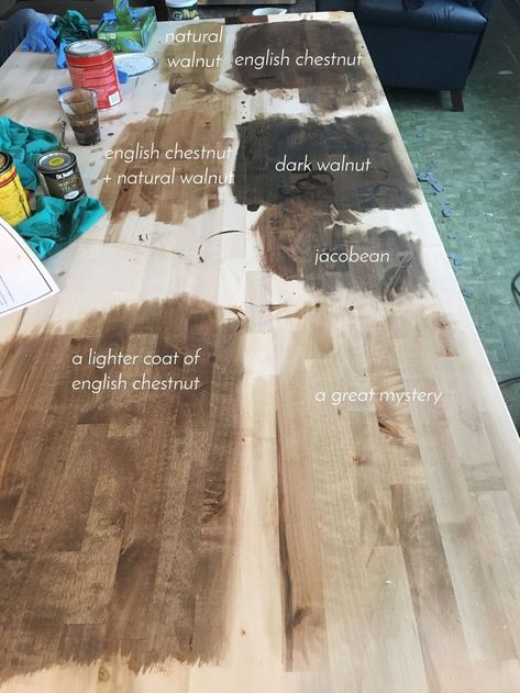 Butcher Block Stain, Stained Butcher Block, Butcher Block Countertops Kitchen, Minwax Dark Walnut, Butcher Block Counter, Wooden Counter, Countertops Kitchen, Diy Countertops, Ikea Cabinets