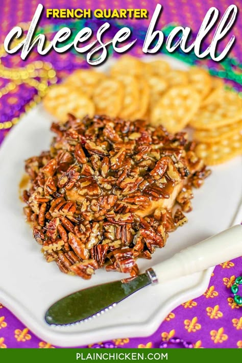 Mardi Gras Appetizers, Cajun Dinner, Cajun Appetizers, Mardi Gras Party Food, Mardi Gras Recipes, New Orleans Recipes, Mardi Gras Food, Plain Chicken, Cheese Ball Recipes