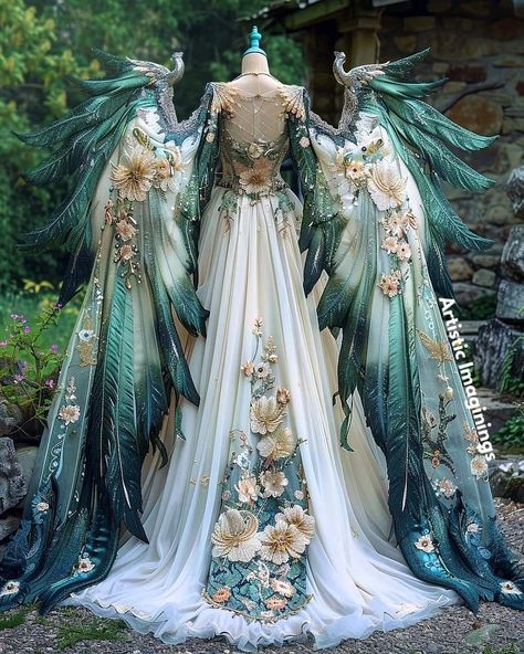 Dragon Inspired Dress, Dragon Inspired Outfits, Dress With Wings, Mythical Creature Design, Butterfly Outfit, Ethereal Fashion, Dragon Dress, Magical Dress, Witch Dress