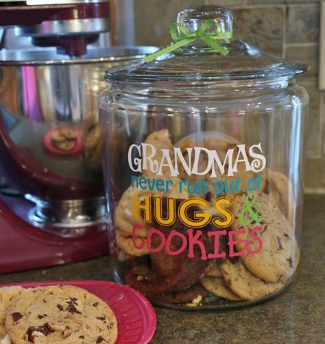 Grandmas hugs and cookies / cookie jar VINYL decal / | Etsy Grandma Cookie Jar, Child Names, Grandma Sign, Vinyl Wall Lettering, Wall Lettering, Gifts Box, Family Design, Jar Design, Funny Kitchen