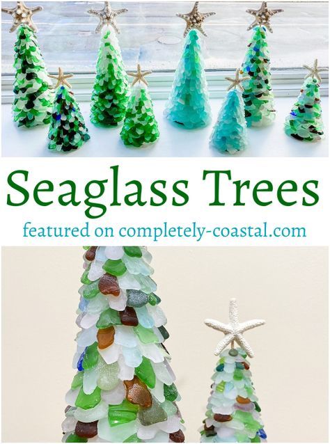 Christmas Seaglass Crafts, Seaglass Christmas Decorations, Seaglass Art Christmas, Diy Sea Glass Christmas Tree, Seaglass Christmas Tree Diy, Sea Glass Christmas Tree Diy, Seaglass Trees, Seaglass Decor, Sea Glass Christmas Ornaments