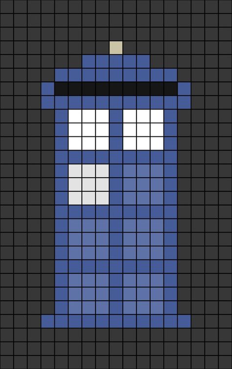 A pixel art template of the Tardis from Doctor Who. Doctor Who Pixel Art, Doctor Who Perler Beads, Tardis Pixel Art, Dr Who Crochet Patterns Free, Dr Who Crochet, Doctor Who Diy, Dr Who Knitting Patterns, Doctor Who Alpha Pattern, Doctor Who Cross Stitch Patterns Free