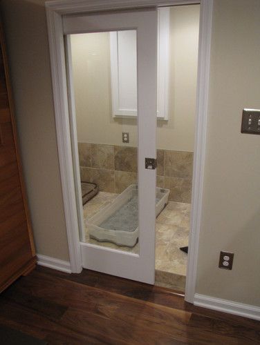 pocket door for the pets~great idea to keep them contained and not crated! Contemporary Basement, Pet Room, Doggie Daycare, Dog Spaces, Pet Area, Dog Room, Basement Design Ideas, Dog Rooms, Animal Room