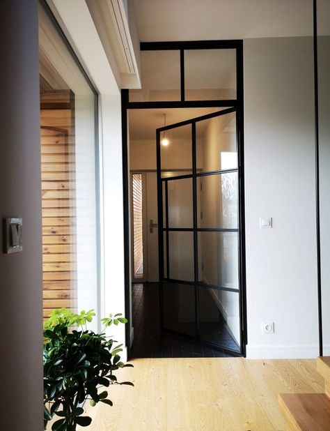 Door To Kitchen, Single Glass Door, Crittal Doors, Door Black, Glass Hinges, Glass Doors Interior, Unique Products Design, Internal Doors, Steel Doors