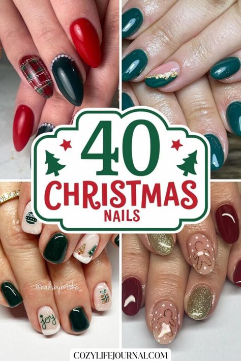 40 Christmas Nails That Will Make Your Holidays Shine Festive Christmas Nails 2024, Classic Christmas Nails, Glittery Christmas Nails, Elegant Christmas Nail Designs, Christmas Nails Ideas, Accent Nail Designs, Christmas Palette, Cruise Nails, Gold Glitter Nails