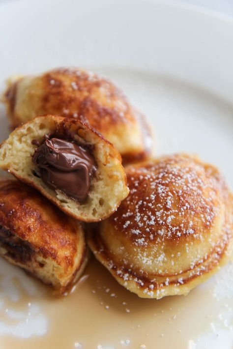 Nutella Stuffed Pancakes, Mini Pancakes Recipe, Aebleskiver Recipe, Stuffed Pancakes, Nutella Pancakes, Mini Nutella, Light And Fluffy Pancakes, Hawaiian Sweet Rolls, Ultimate Breakfast