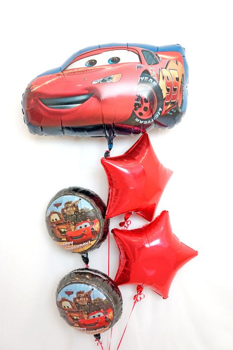 Disney Cars Birthday Balloons, Cars Balloon Bouquet, Car Balloon, Mcqueen Birthday, Birthday Balloon Bouquet, Cars Mcqueen, Helium Balloons Birthday, Balloon Cars, Teen Birthday