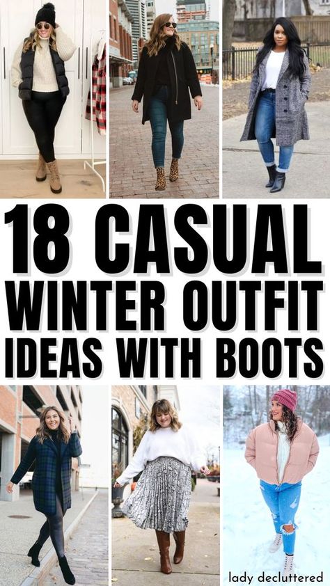 Outfits With Snow Boots Winter, Jeans With Boots Outfit Winter, Boots Outfit For Women Winter, Snow Boots Outfits For Women, Snow Boot Outfit, Short Boots Outfit Winter, Casual Winter Outfits With Boots, Simple Outfit Ideas Casual Jeans, Outfits With Snow Boots