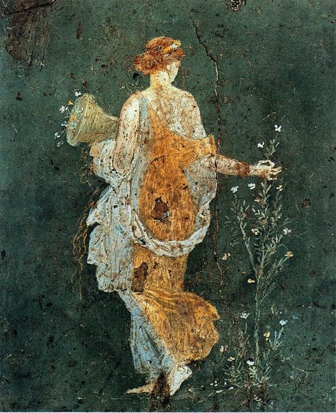 Demeter Aesthetic, Woman Picking Flowers, Decorative Painting Techniques, Roman Painting, Ancient Roman Art, Accent Wall Colors, Picking Flowers, Roman Art, Greek Art