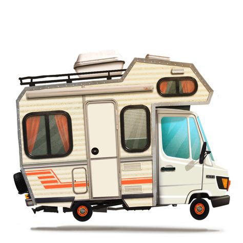 ArtStation - Camper van, Alain Jezegou Van Drawing, Camper Clipart, Kombi Motorhome, Camper Art, Old Campers, Vw Bus Camper, Big Car, Car Cartoon, Transportation Design