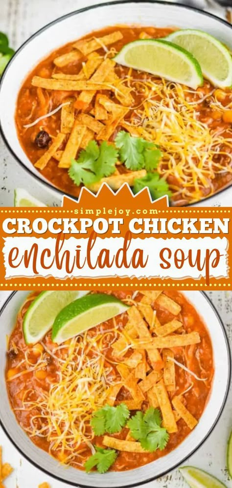 Enchilada Soup Crockpot, Crockpot Chicken Enchilada Soup, Slow Cooker Chicken Enchilada Soup, Chicken Enchilada Soup Crock Pot, Chicken Enchilada Soup Recipes, Crockpot Chicken Enchiladas, Enchilada Soup Recipe, Meals Crockpot, Soup Crockpot